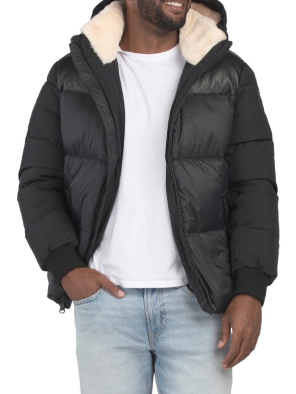 PAJAR Mixed Media Faux Shearling Puffer With Removable Hood